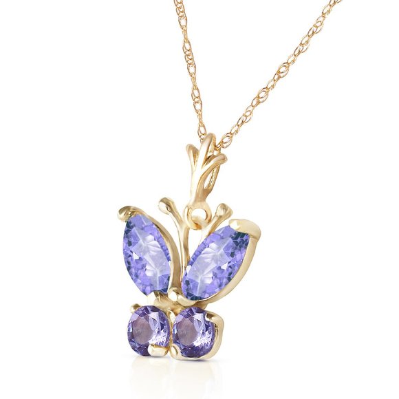 14K. SOLID GOLD BUTTERFLY NECKLACE WITH TANZANITES - Picture 3 of 7